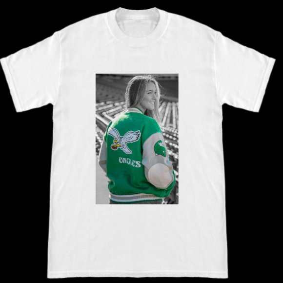 Kylie Kelce Wearing Princess Diana Philadelphia Eagles Jacket Back Shirt - Picture 1 of 2